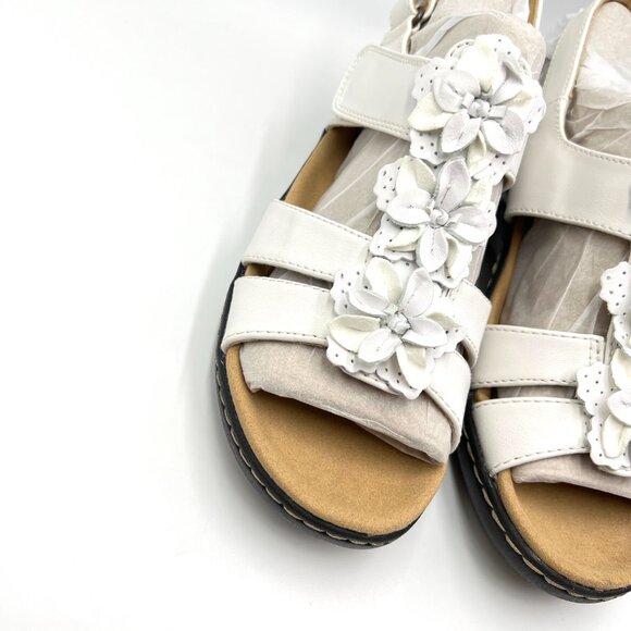 Clarks Womens Size 8.5 Merliah Sheryl White Leather Floral Wedge Sandals Shoes - Picture 4 of 14